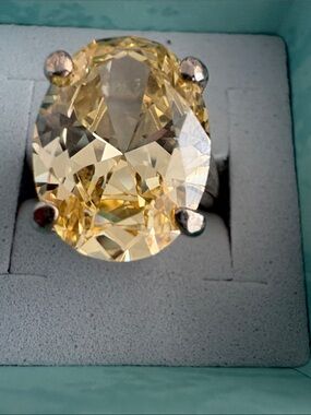 Large Champagne Crystal Cocktail Ring